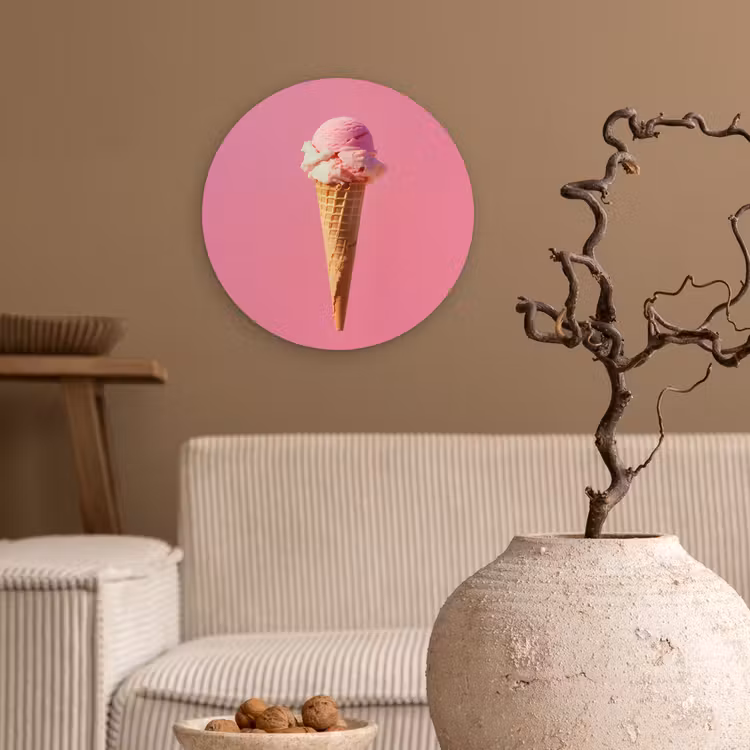 Wandcirkel - Glas - Hoorntje - Schepijs - Roze — 2