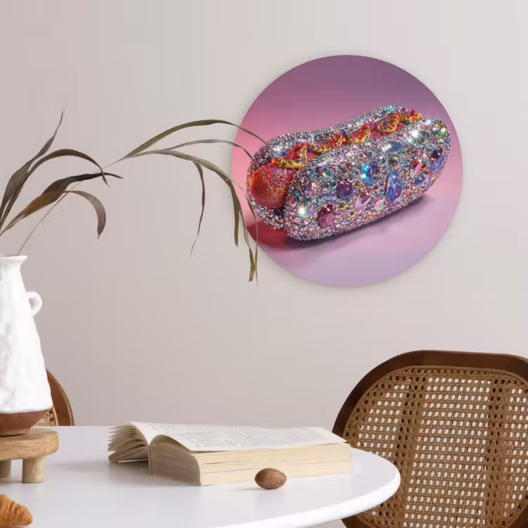 Wandcirkel - Glas - Hotdog - Steentjes - Glitters - Paars — 4