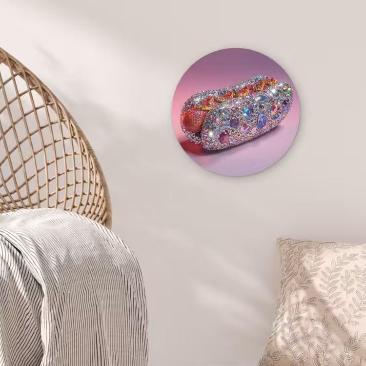 Wandcirkel - Glas - Hotdog - Steentjes - Glitters - Paars — 5