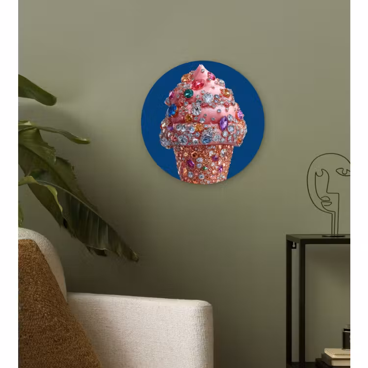 Wandcirkel - Glas - Ijsje - Hoorntje - Steentjes - Blauw — 3