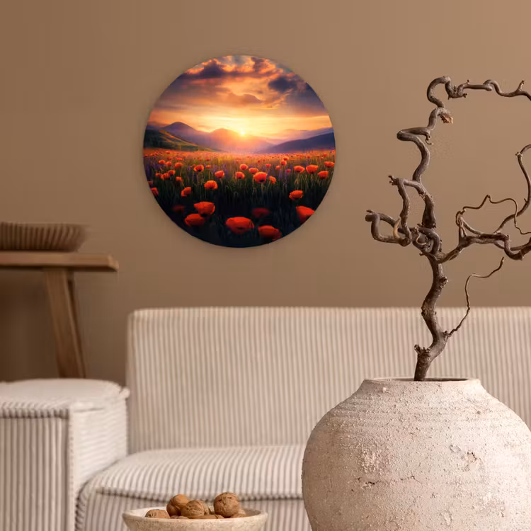 Wandcirkel - Glas - Landschap - Zonsondergang - Bloemenveld — 2