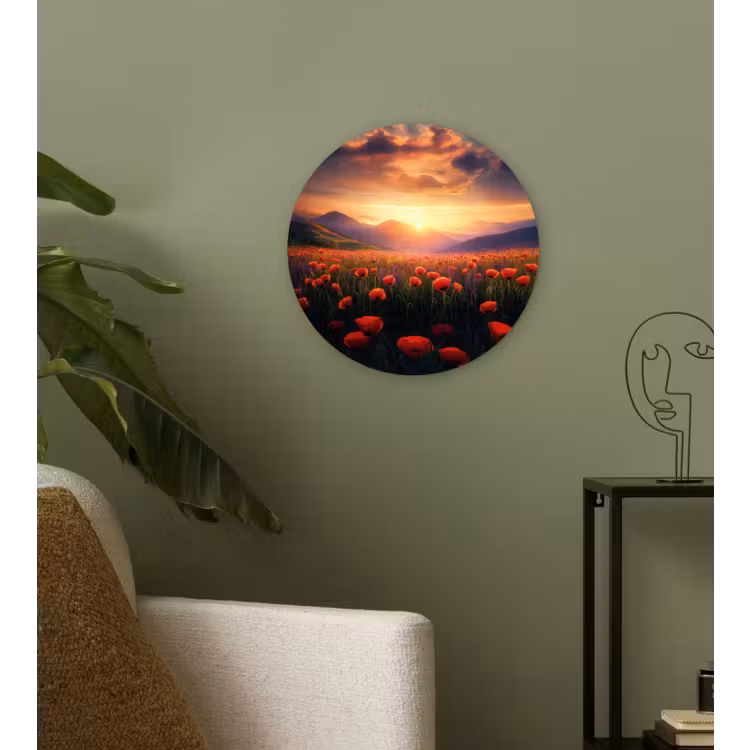 Wandcirkel - Glas - Landschap - Zonsondergang - Bloemenveld — 3