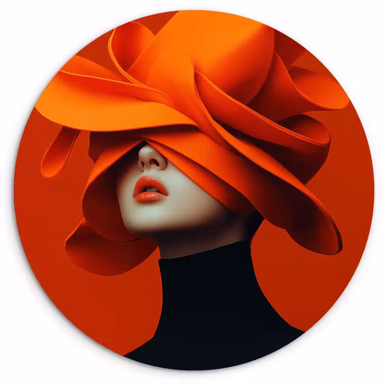 Wandcirkel - Glas - Oranje - Hoed - Vrouw — 1