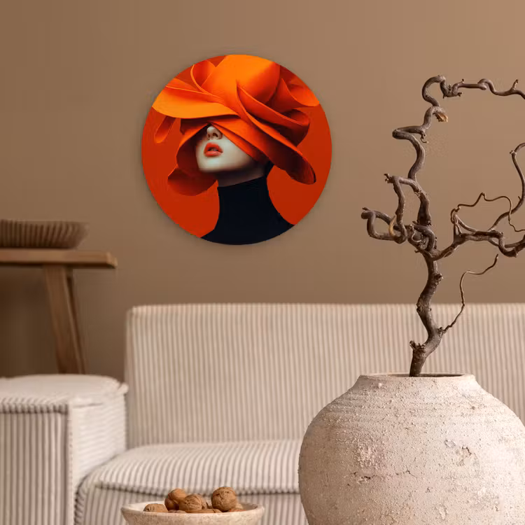 Wandcirkel - Glas - Oranje - Hoed - Vrouw — 2