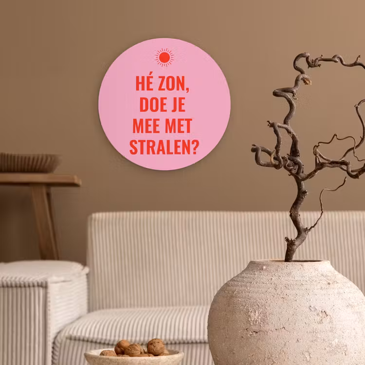 Wandcirkel - Glas - Roze - Zon - Quote — 2