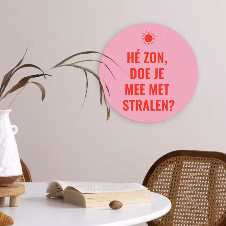 Wandcirkel - Glas - Roze - Zon - Quote — 4