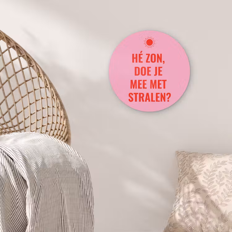 Wandcirkel - Glas - Roze - Zon - Quote — 5