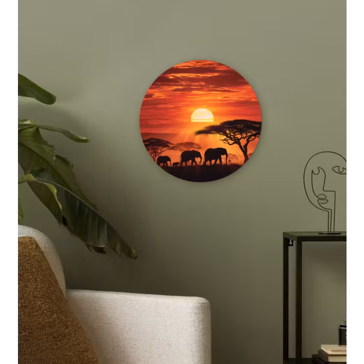 Wandcirkel - Glas - Savanne - Olifanten - Zonsondergang — 3