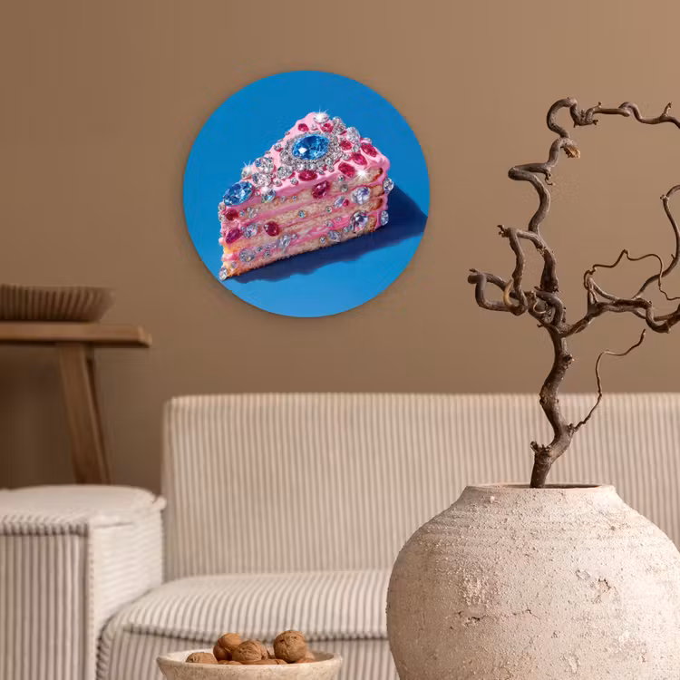 Wandcirkel - Glas - Taart - Edelstenen - Glitters - Roze — 2