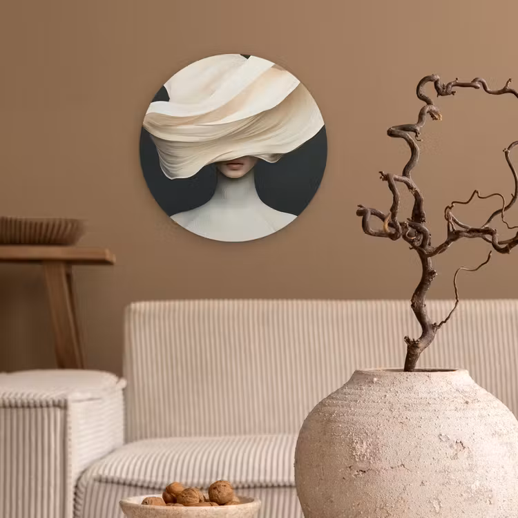 Wandcirkel - Glas - Vrouw - Beige - hoed — 2