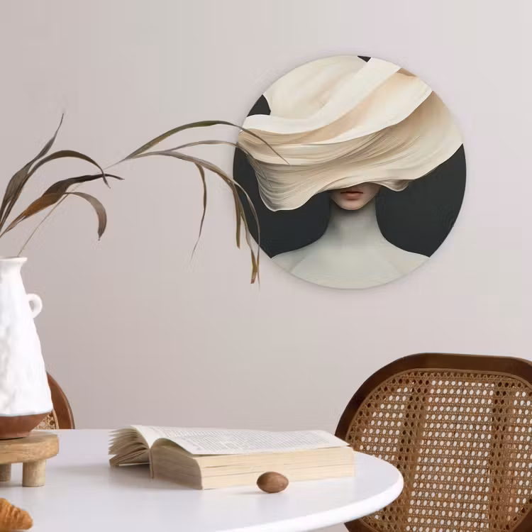 Wandcirkel - Glas - Vrouw - Beige - hoed — 4