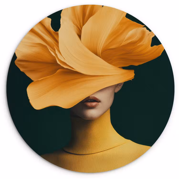 Wandcirkel - Glas - Vrouw - Hoed - Geel — 1