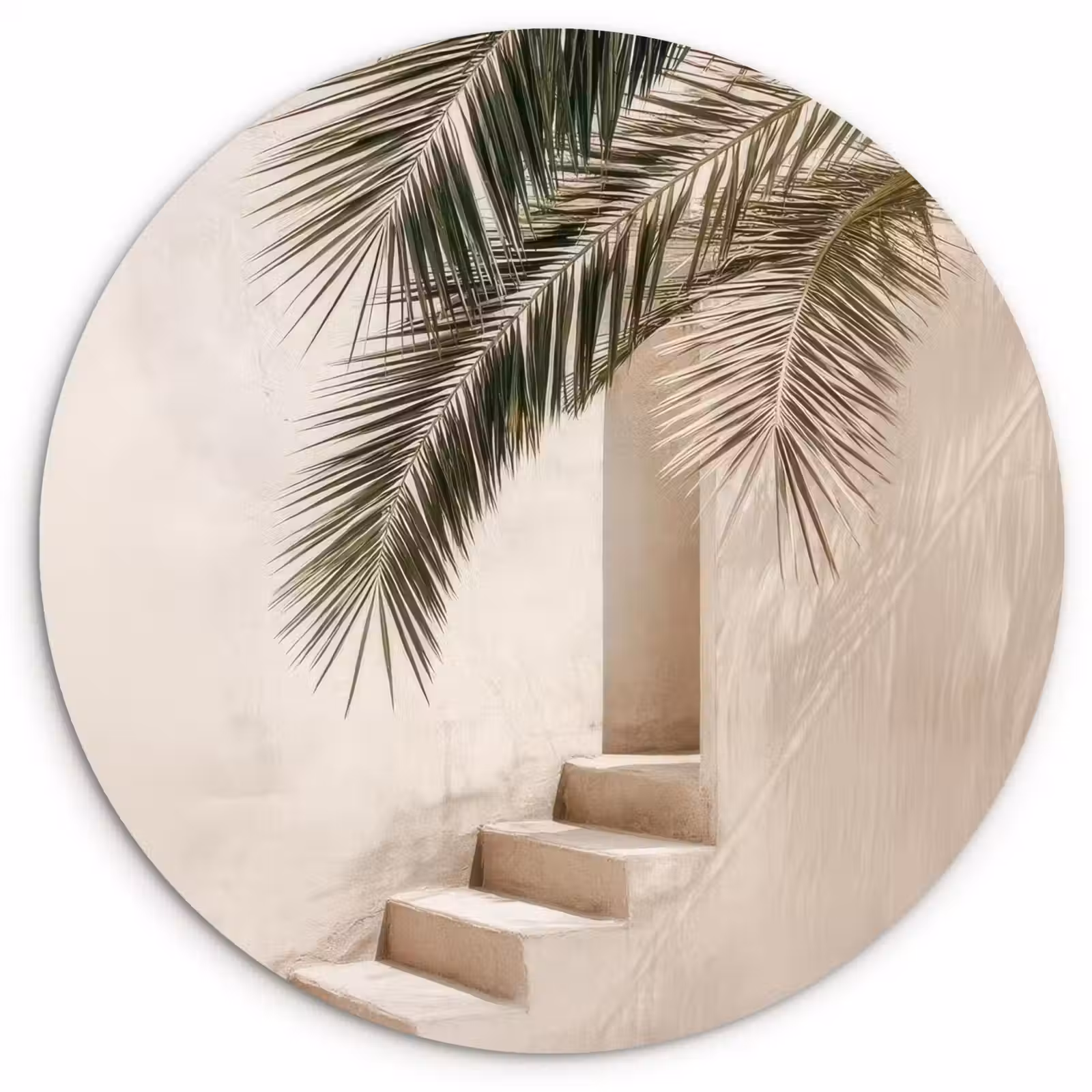 Wandcirkel - Glas - Palmboom - Schaduw - Trap - Beige — 1
