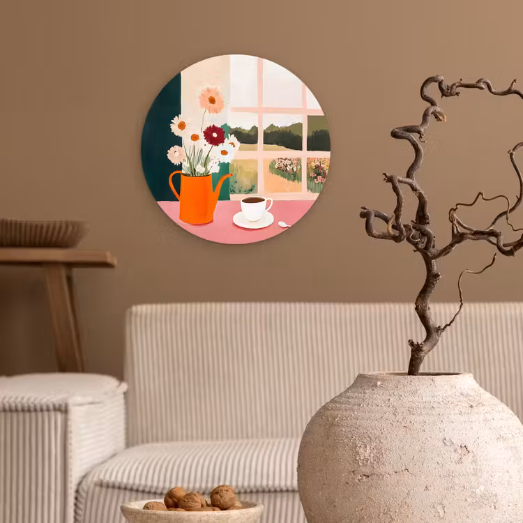 Wandcirkel - Glas - Bloemen - Koffie - Raam — 2