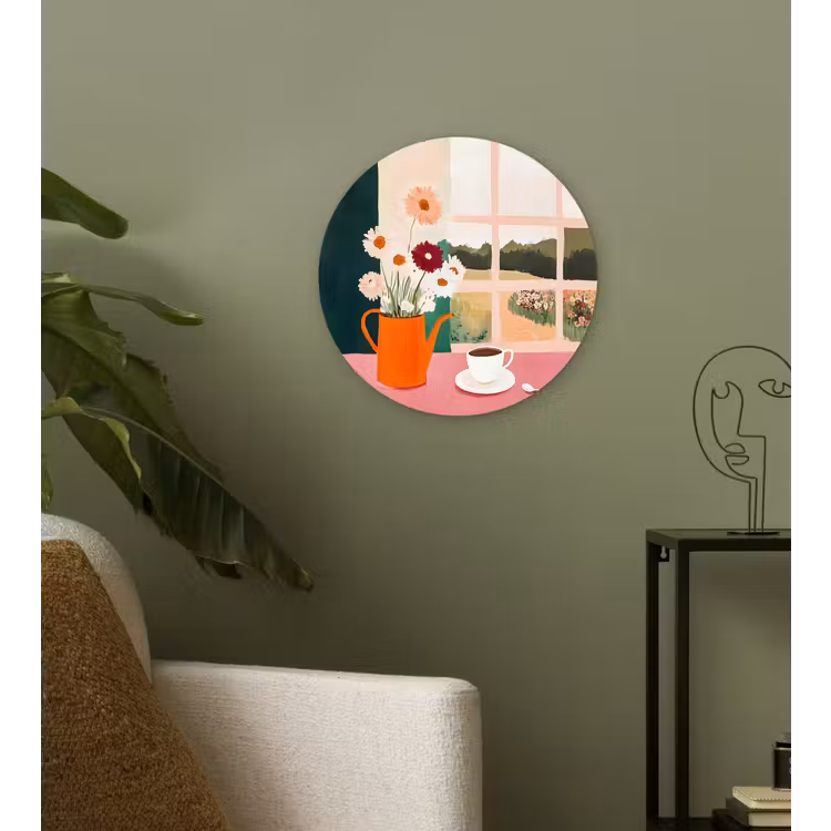 Wandcirkel - Glas - Bloemen - Koffie - Raam — 3