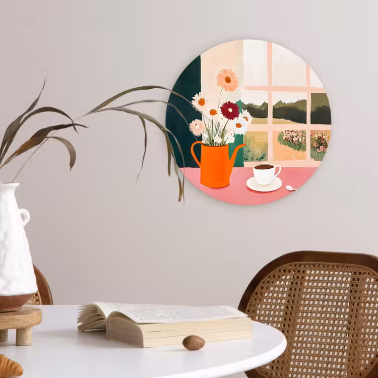 Wandcirkel - Glas - Bloemen - Koffie - Raam — 4