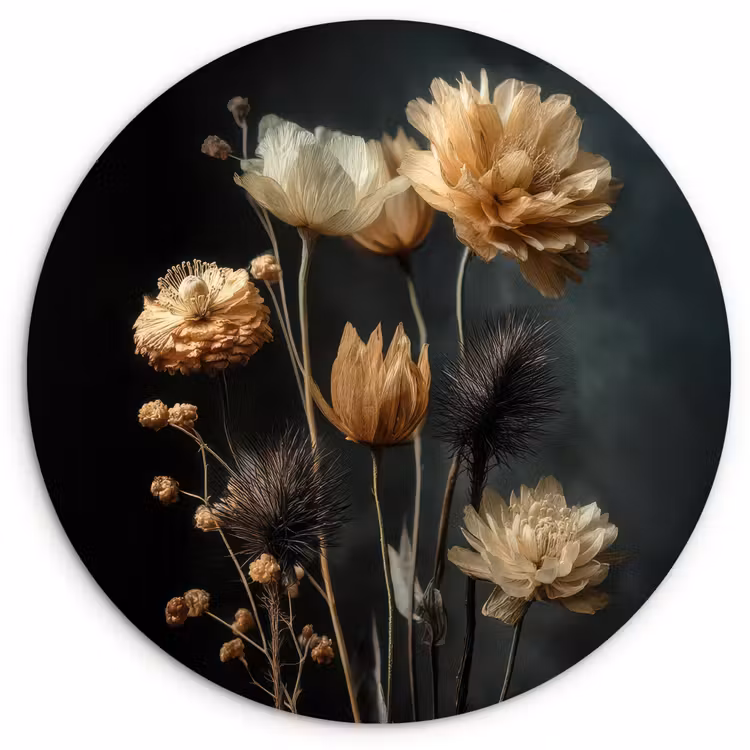 Wandcirkel - Glas - Boeket - Bloemen - Licht - Zwart — 1