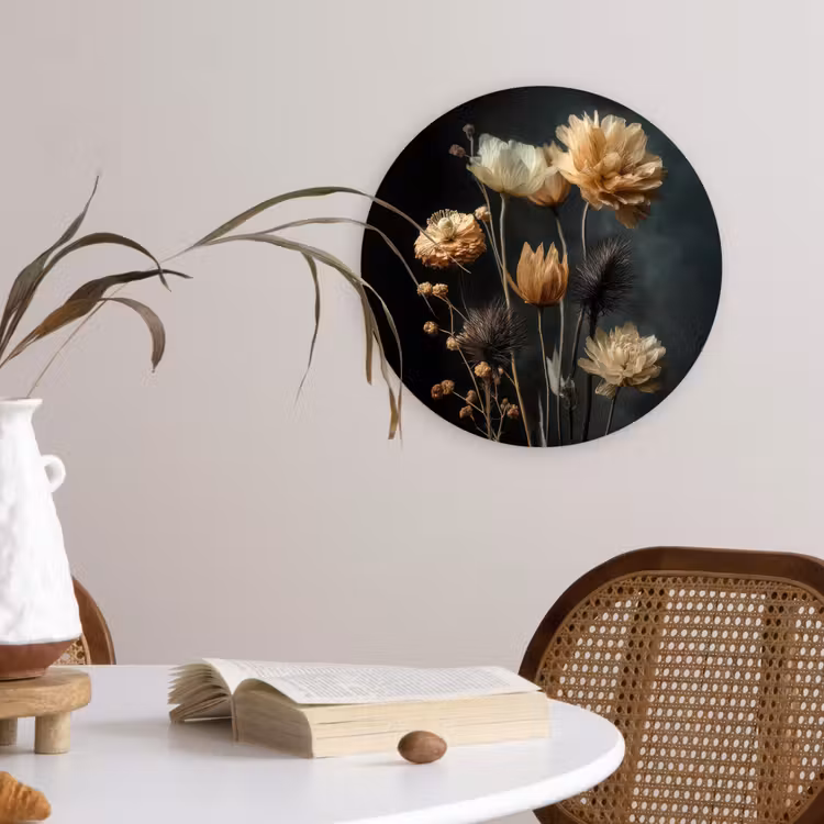Wandcirkel - Glas - Boeket - Bloemen - Licht - Zwart — 4