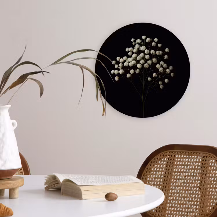 Wandcirkel - Glas - Gipskruid - Bloemetjes - Wit - Minimalistisch — 4