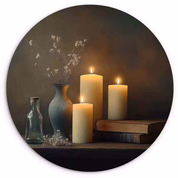 Wandcirkel - Glas - Kaarsen - Stilleven - Rustiek - Boeken — 1