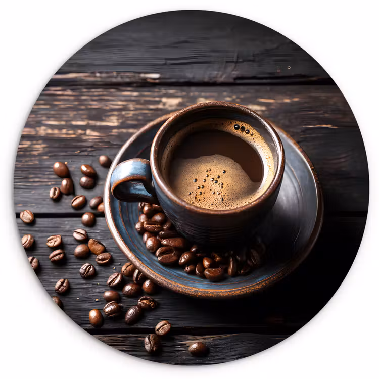 Wandcirkel - Glas - Kop - Koffie - Hout - Bonen — 1