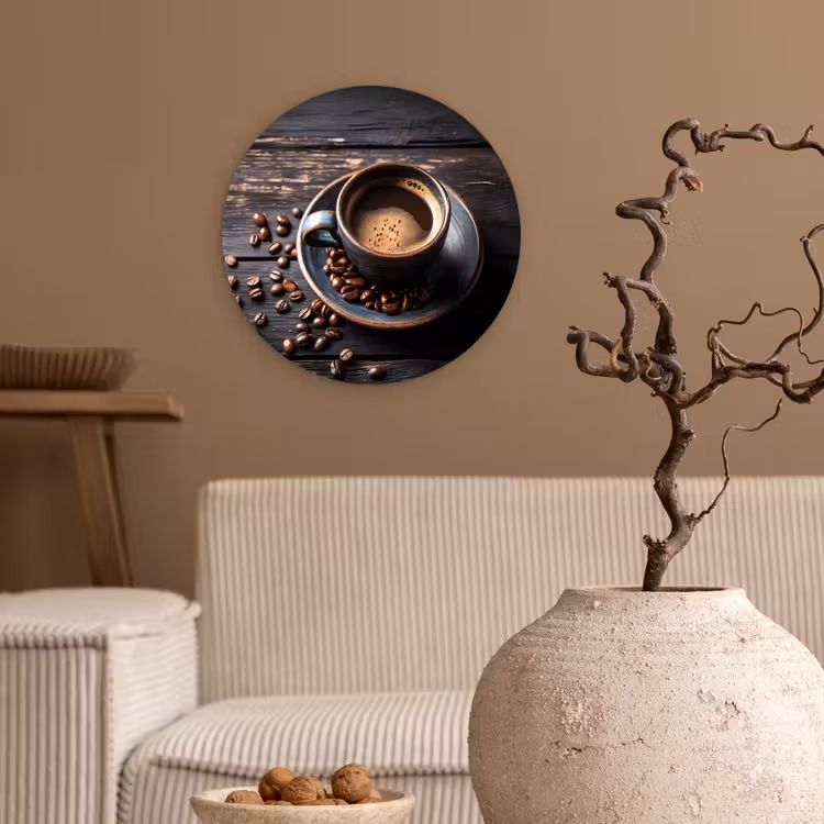 Wandcirkel - Glas - Kop - Koffie - Hout - Bonen — 2