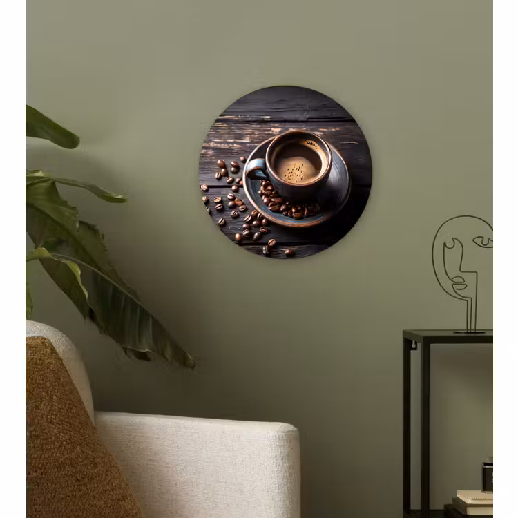 Wandcirkel - Glas - Kop - Koffie - Hout - Bonen — 3