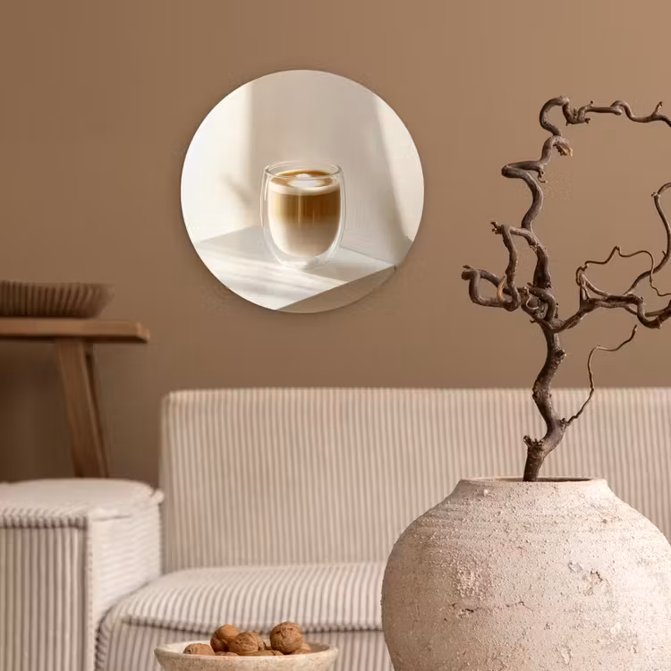 Wandcirkel - Glas - Mok - Latte - Minimalistisch - Schaduw — 2