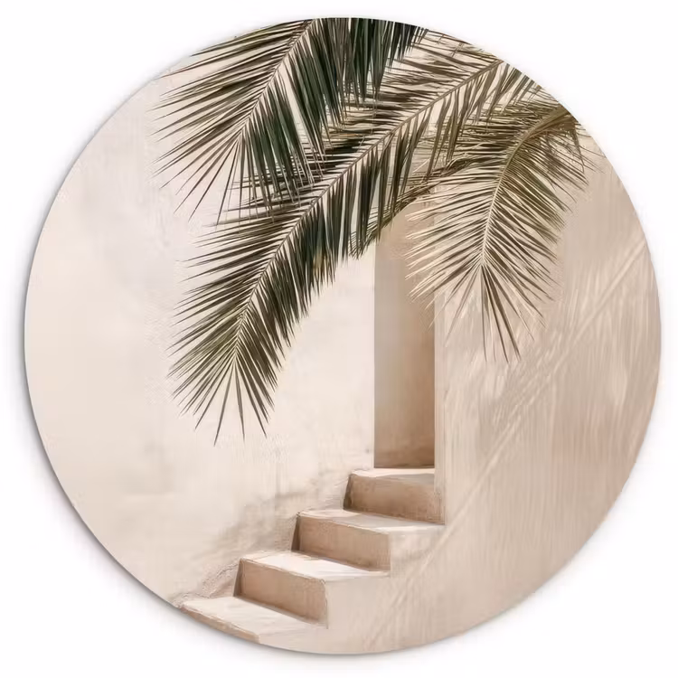Wandcirkel - Glas - Palmboom - Schaduw - Trap - Beige — 1