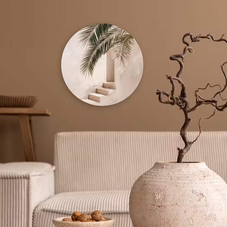 Wandcirkel - Glas - Palmboom - Schaduw - Trap - Beige — 2
