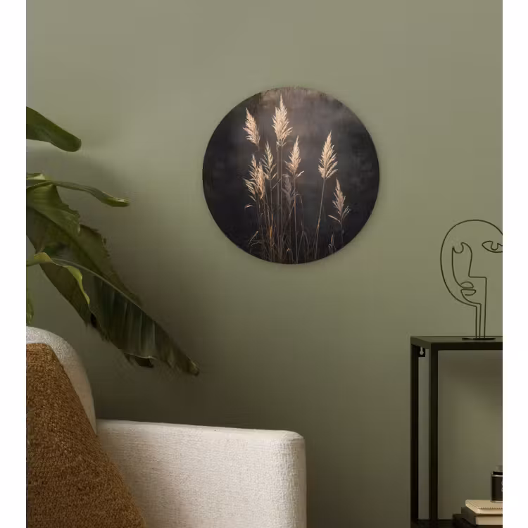 Wandcirkel - Glas - Siergras - Pluimen - Verlichting - Zwart — 3