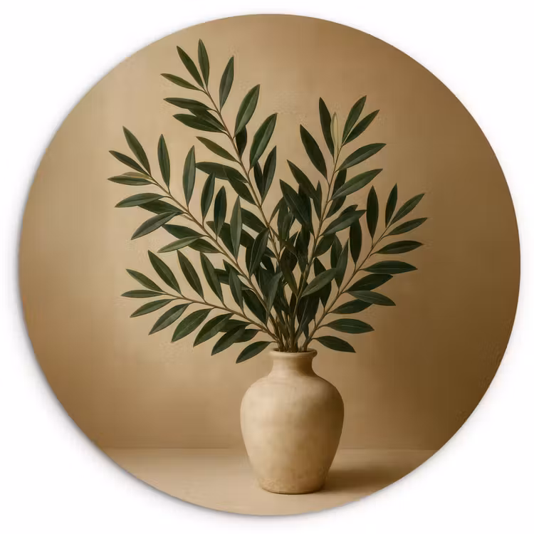 Wandcirkel - Glas - Vaas - Olijftakken - Bladeren - Beige — 1