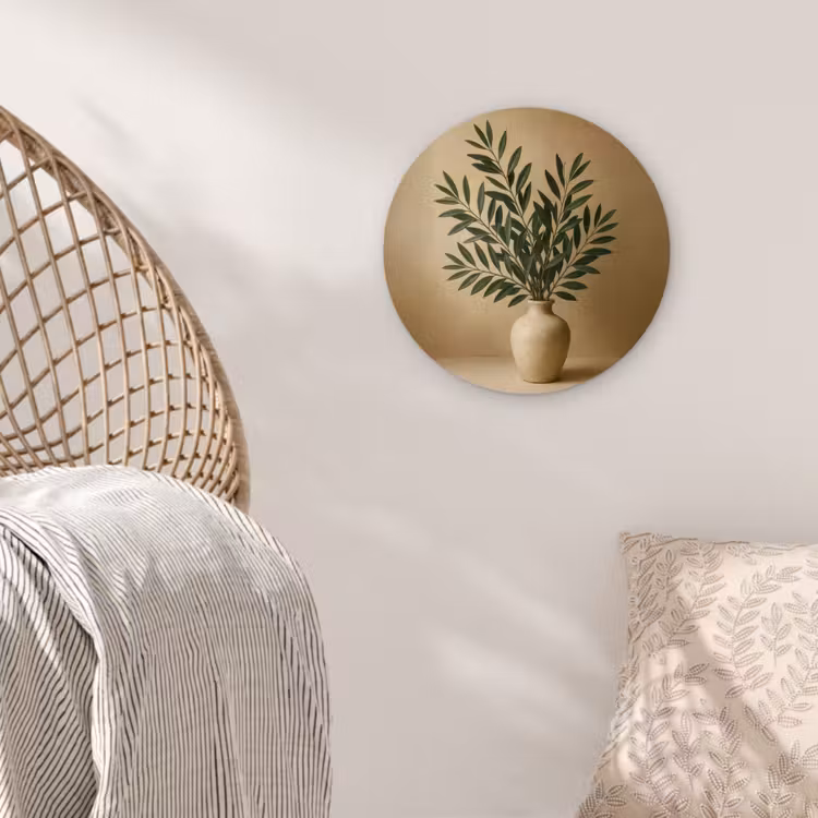 Wandcirkel - Glas - Vaas - Olijftakken - Bladeren - Beige — 5