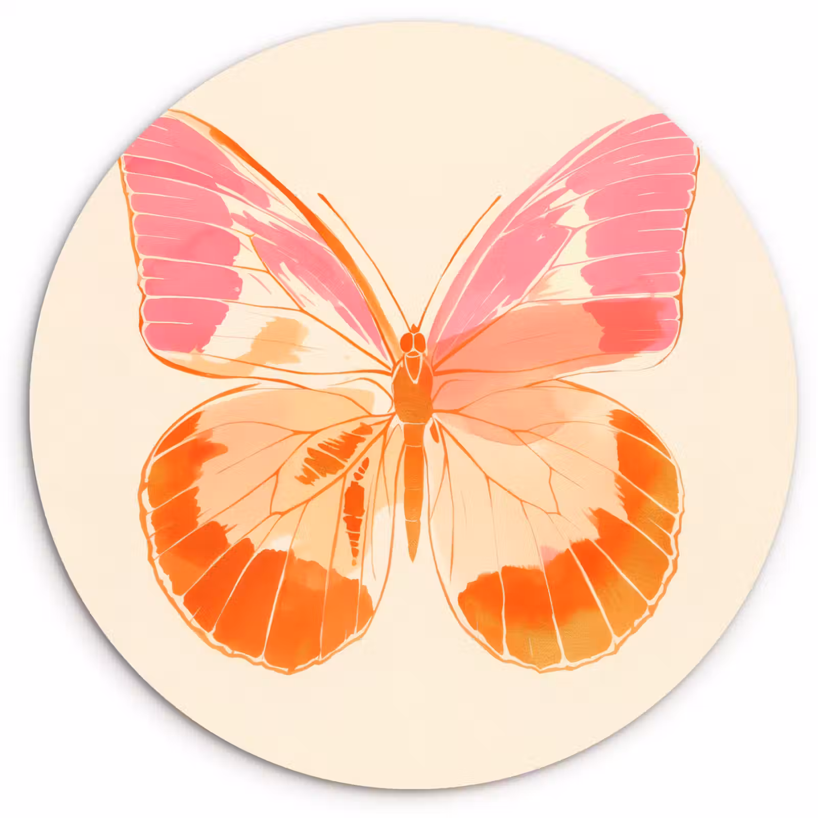 Wandcirkel - Glas - Oranje - Vlinder - Minimalistisch — 1