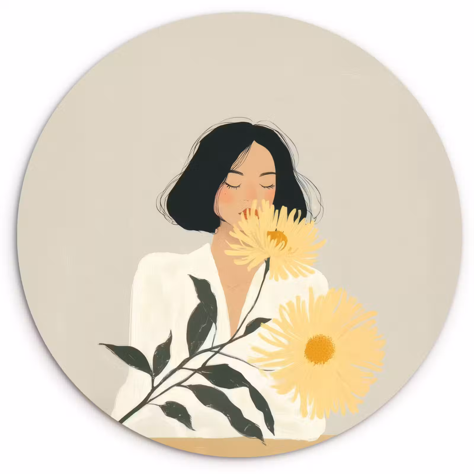 Wandcirkel - Glas - Vrouw - Bloem - Geel - Minimalistisch — 1