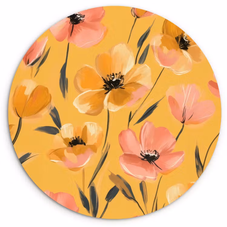 Wandcirkel - Glas - Bloemen - Geschilderd - Geel — 1