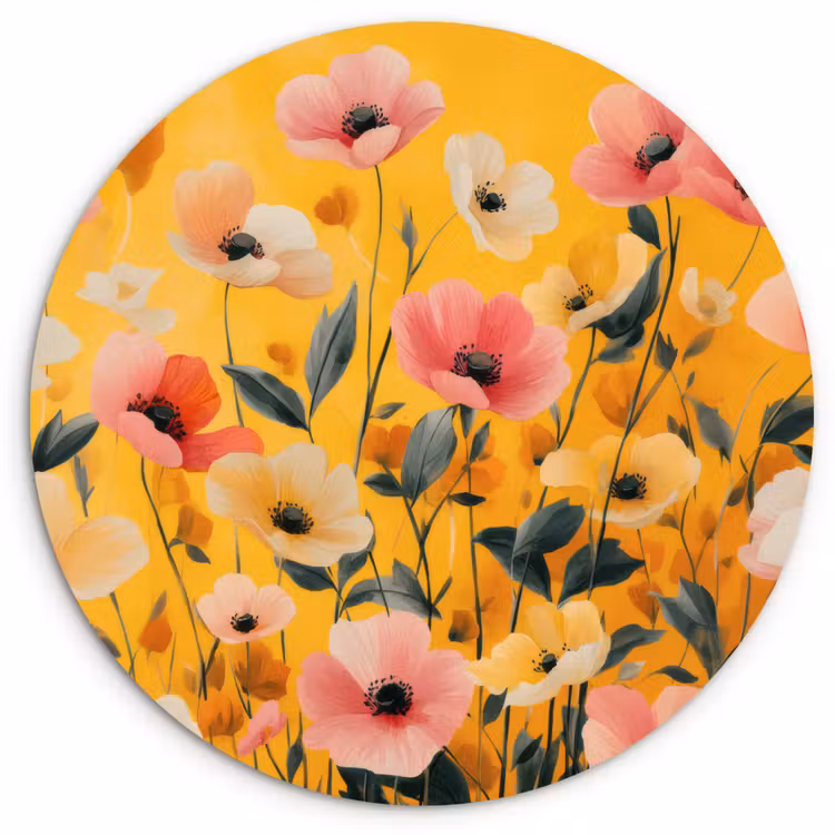 Wandcirkel - Glas - Bloemen - Veld - Geel — 1