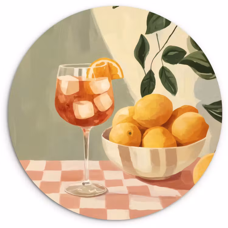 Wandcirkel - Glas - Citroenen - Glas - Tafelkleed - Geblokt — 1