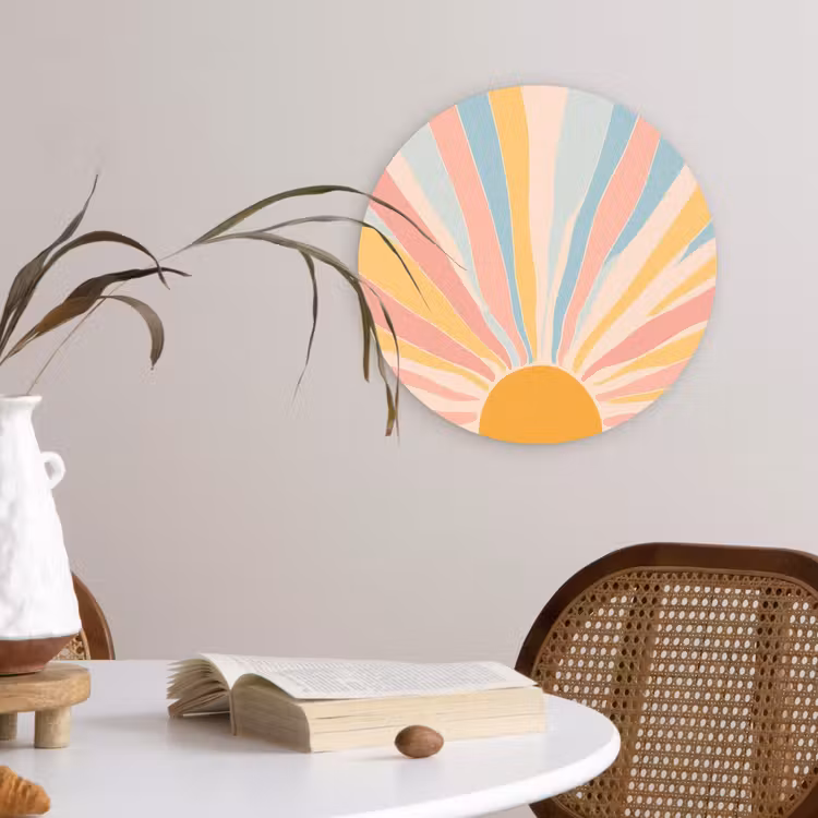 Wandcirkel - Glas - Illustratie - Zon - Pastelkleuren — 4