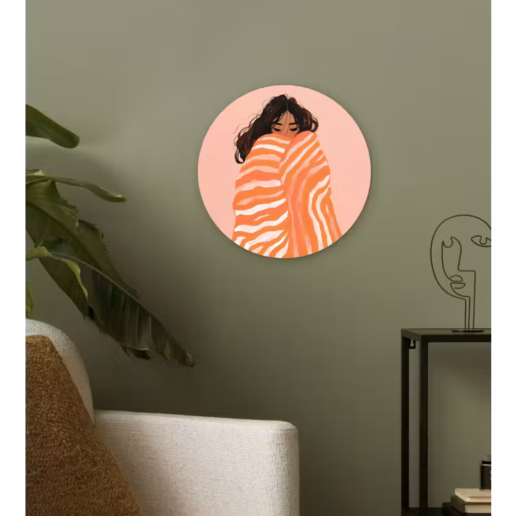 Wandcirkel - Glas - Meisje - Deken - Gestreept - Oranje — 3