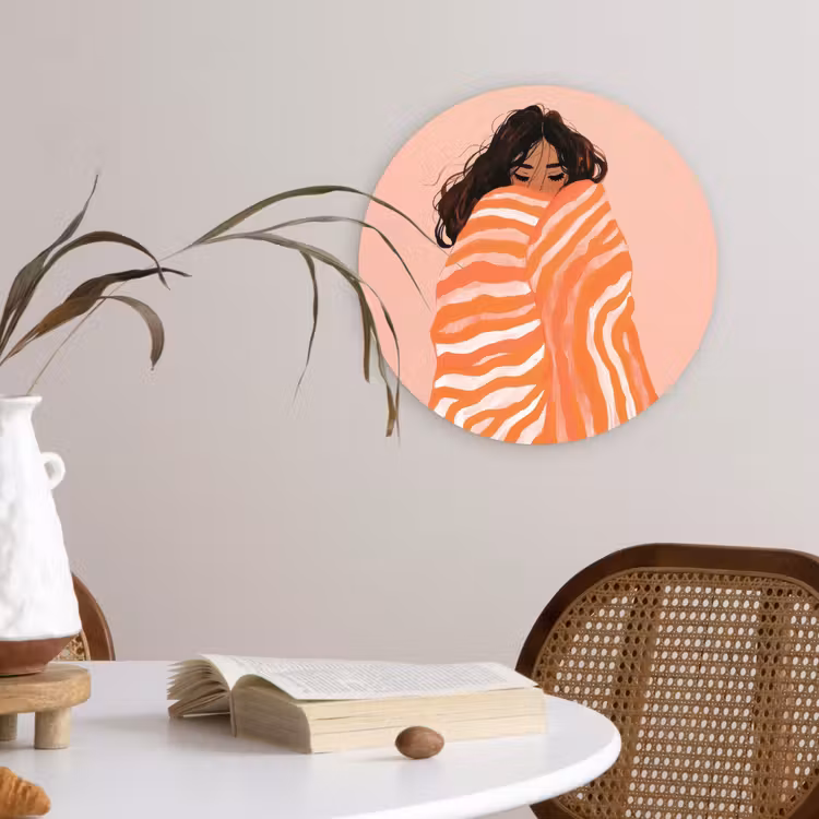 Wandcirkel - Glas - Meisje - Deken - Gestreept - Oranje — 4