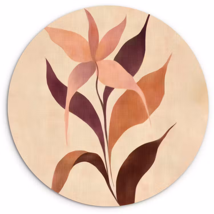 Wandcirkel - Glas - Minimalistisch - Bloem - Bladeren - Beige — 1