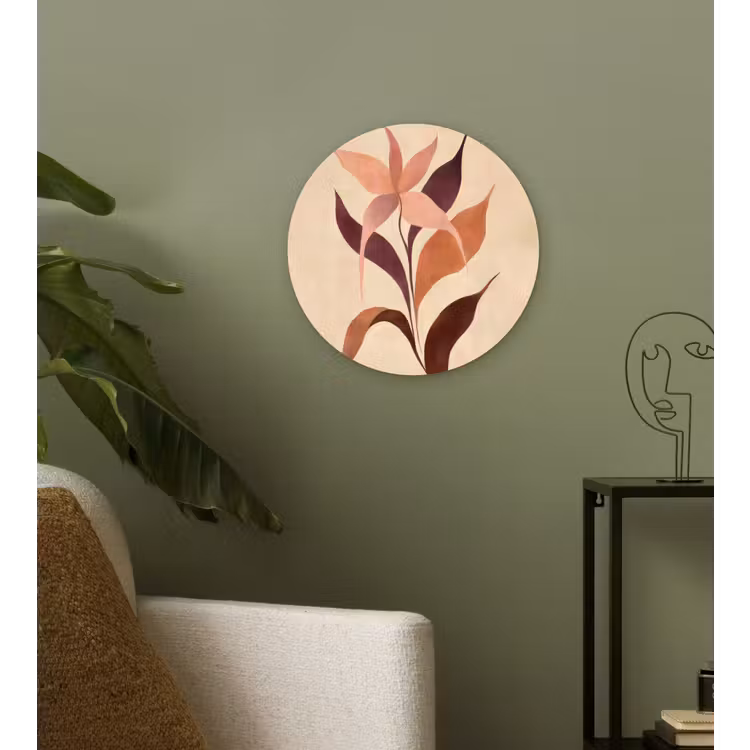 Wandcirkel - Glas - Minimalistisch - Bloem - Bladeren - Beige — 3