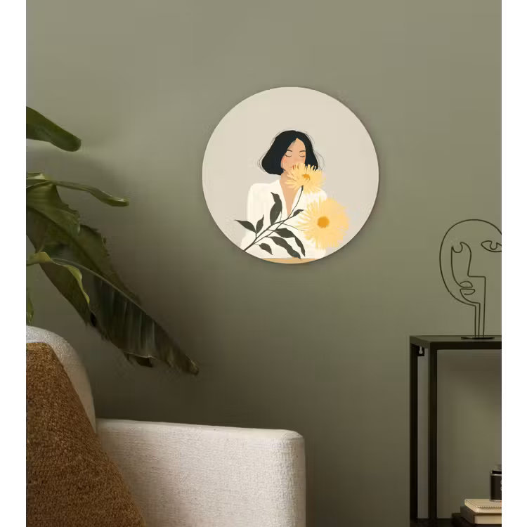 Wandcirkel - Glas - Vrouw - Bloem - Geel - Minimalistisch — 3