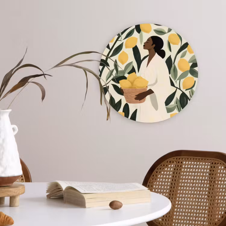 Wandcirkel - Glas - Vrouw - Mand - Citroenen - Bladeren — 4