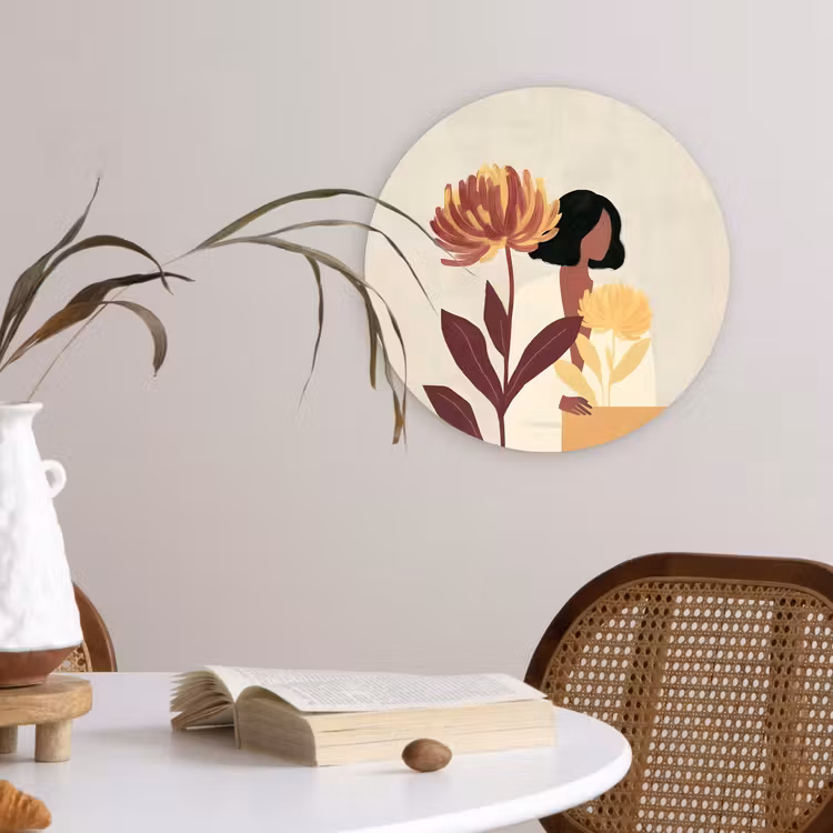 Wandcirkel - Glas - Vrouw - Minimalistisch - Bloem — 4