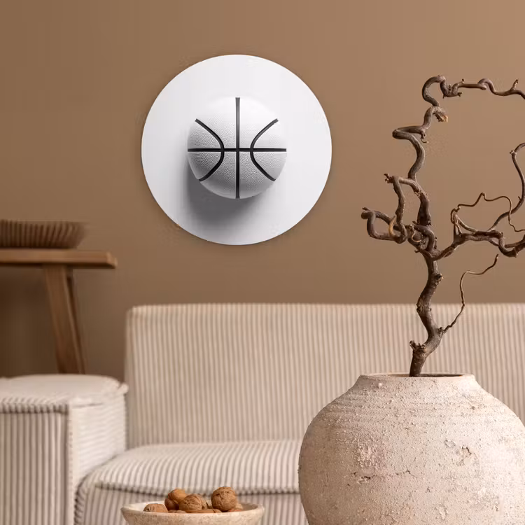 Wandcirkel - Glas - Basketbal - Wit - Schaduw - Lijnen — 2
