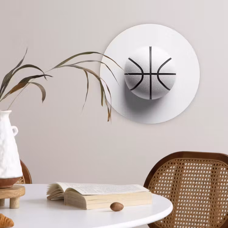 Wandcirkel - Glas - Basketbal - Wit - Schaduw - Lijnen — 4