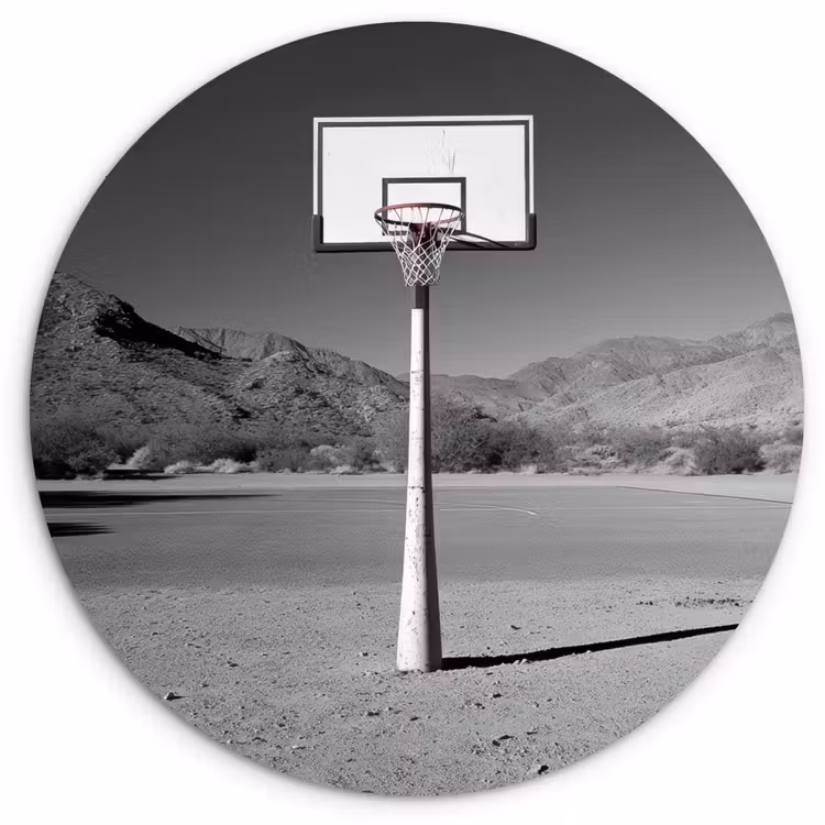 Wandcirkel - Glas - Basketbalpaal - Landschap - Zand - Wit — 1