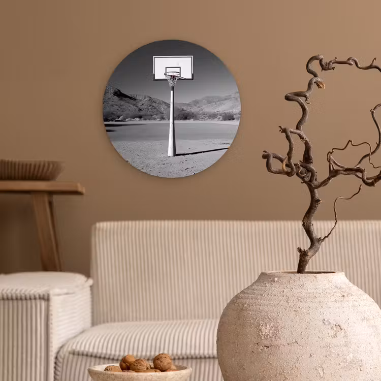 Wandcirkel - Glas - Basketbalpaal - Landschap - Zand - Wit — 2